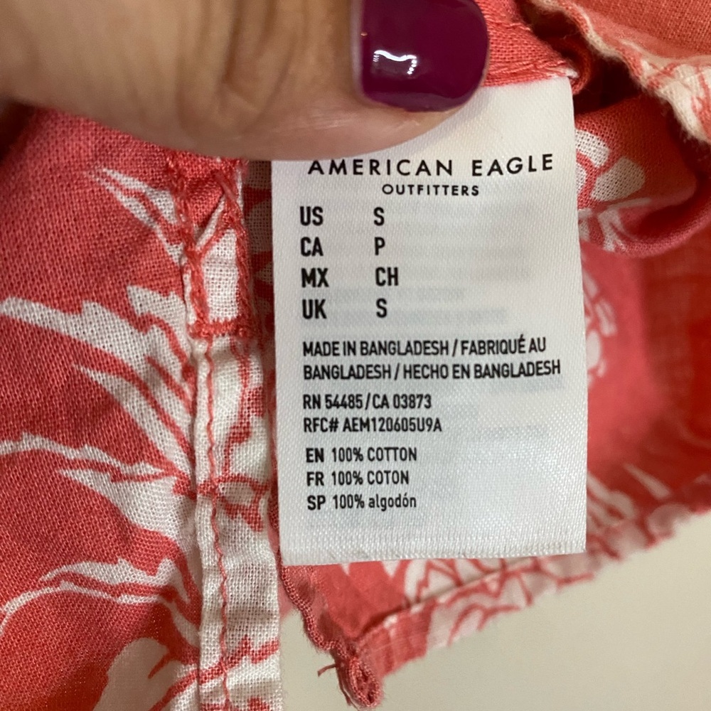 American Eagle Outfitters Cotton Coral Short-Sleeve Pineapple Print Shirt - Picture 3 of 6